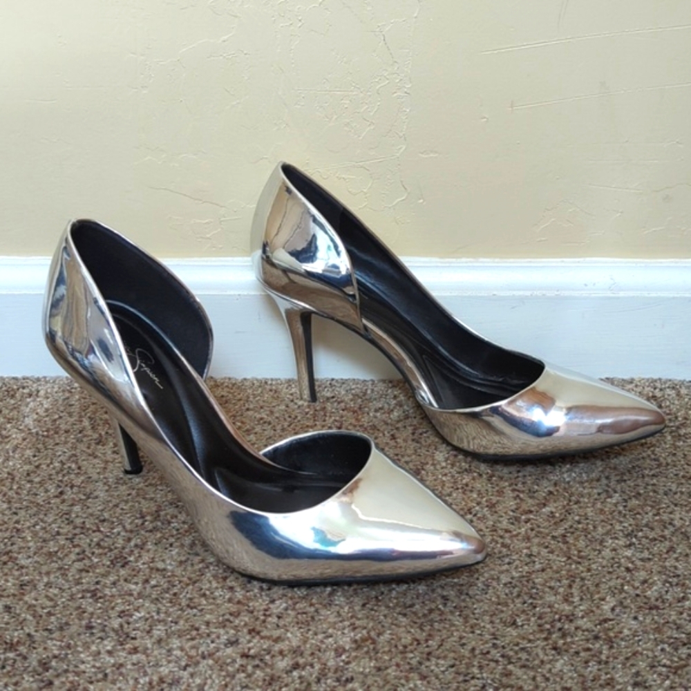 NEW Jessica Simpson Silver Metallic D'Orsay Pointed Toe Pumps Size 7.5 - Picture 5 of 9